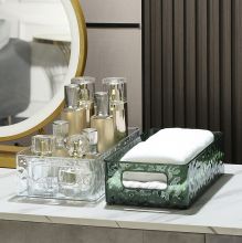 SS0707 Khay nhựa đựng đồ trong suốt vân sông băng đựng mỹ phẩm có thể xếp chồng